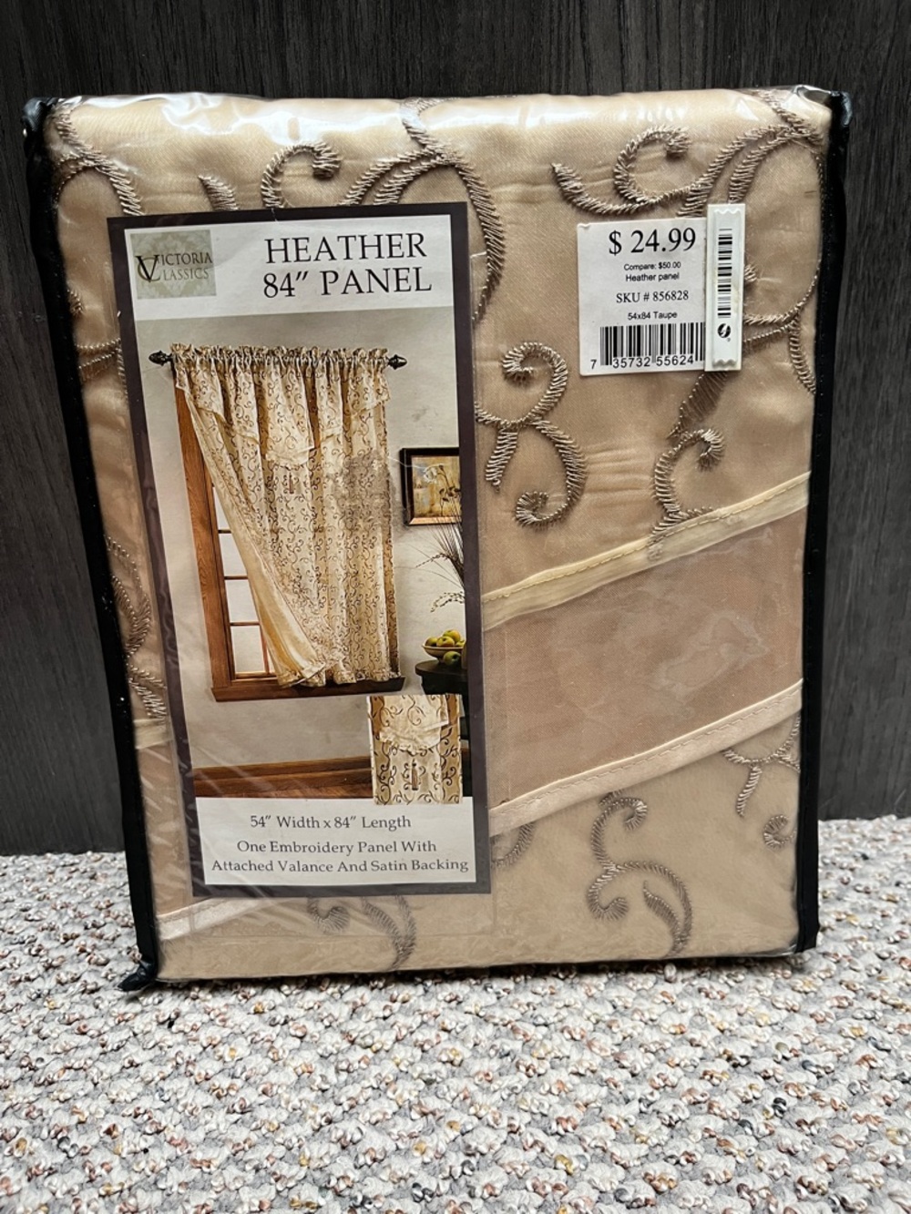 New Victoria Classics Heather 54”x 84" Embroidered Curtain Panel - Taupe